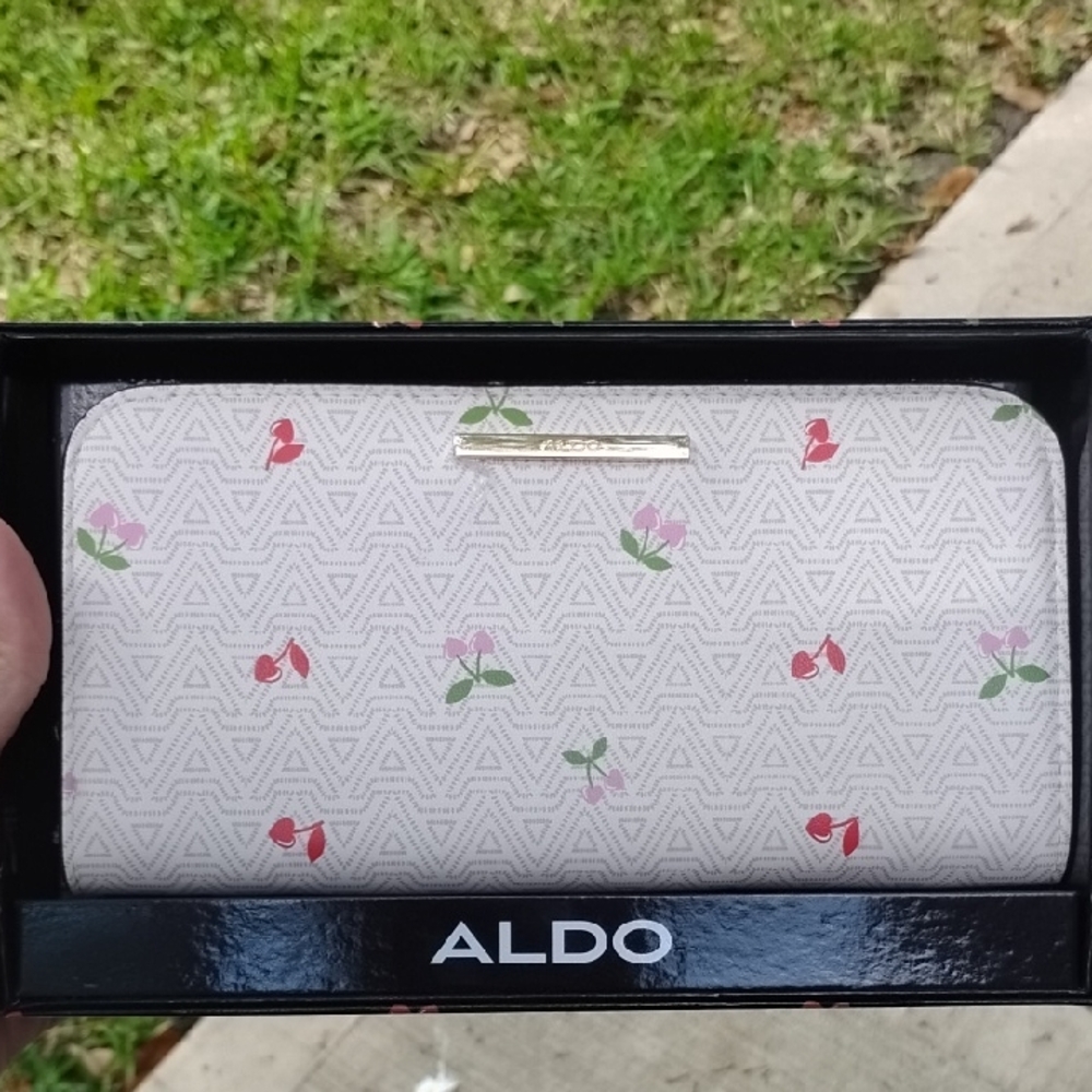 Aldo Soft White Wallet with Cherry and Leaf Design